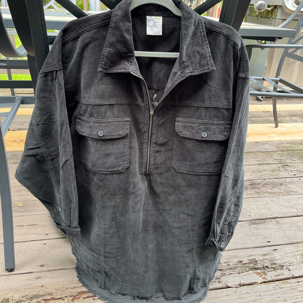 Aerie Offline Grey Black Corduroy Quarter Zip Shacket